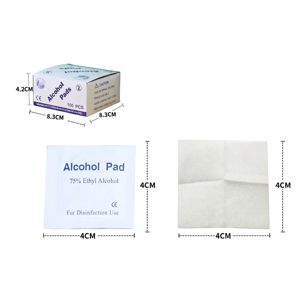 100 keping/Kotak 4x4sm Pad Persediaan Etil Alkohol Premium 75% Berbalut Individual untuk Kegunaan Rumah, Perjalanan & Klinikal