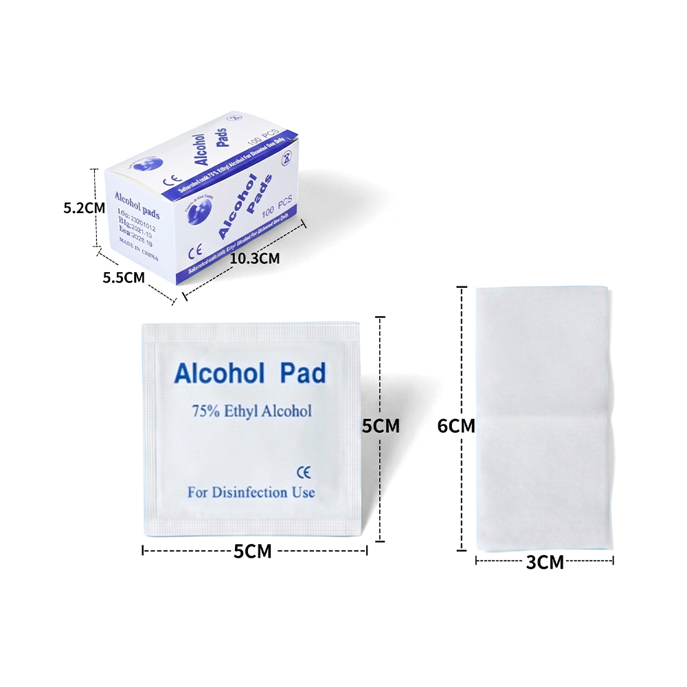 100 Keping/Kotak 3cm x 6cm Besar Pad Persediaan Alkohol 75% Dibalut Secara Individu